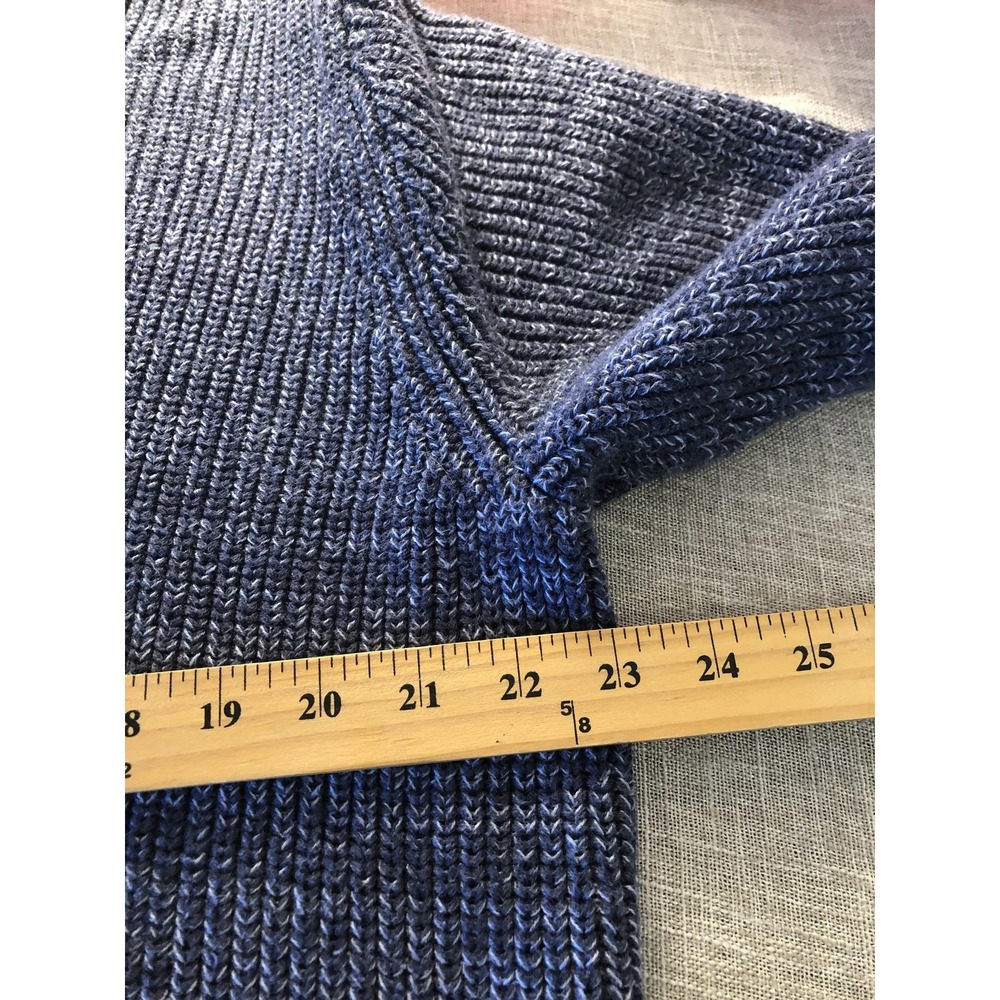 L.L.Bean Sweater Mens Large Blue Henley 4 Button Cotton Knit Marled Raglan - Picture 5 of 7